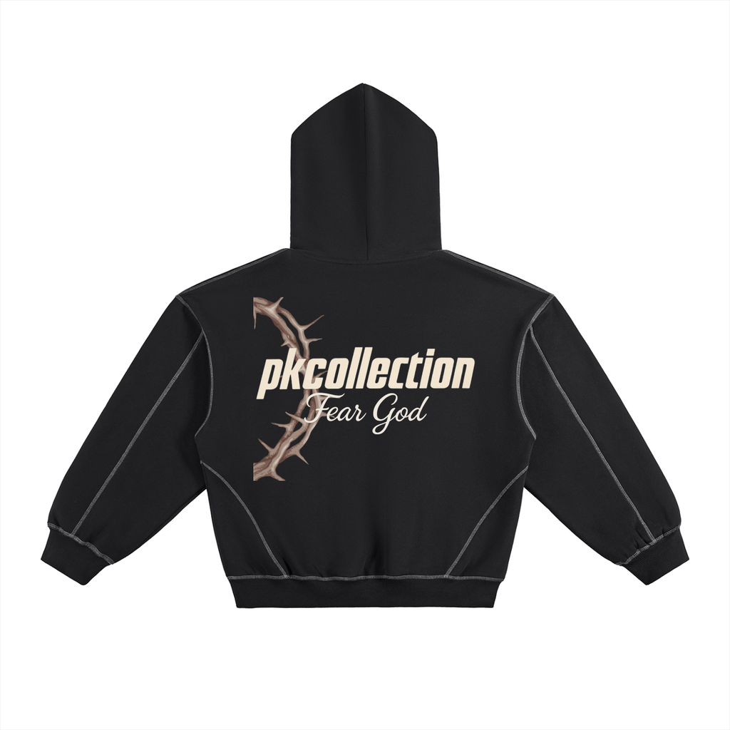 Contrast-Stitched Boxy Fleece Hoodie