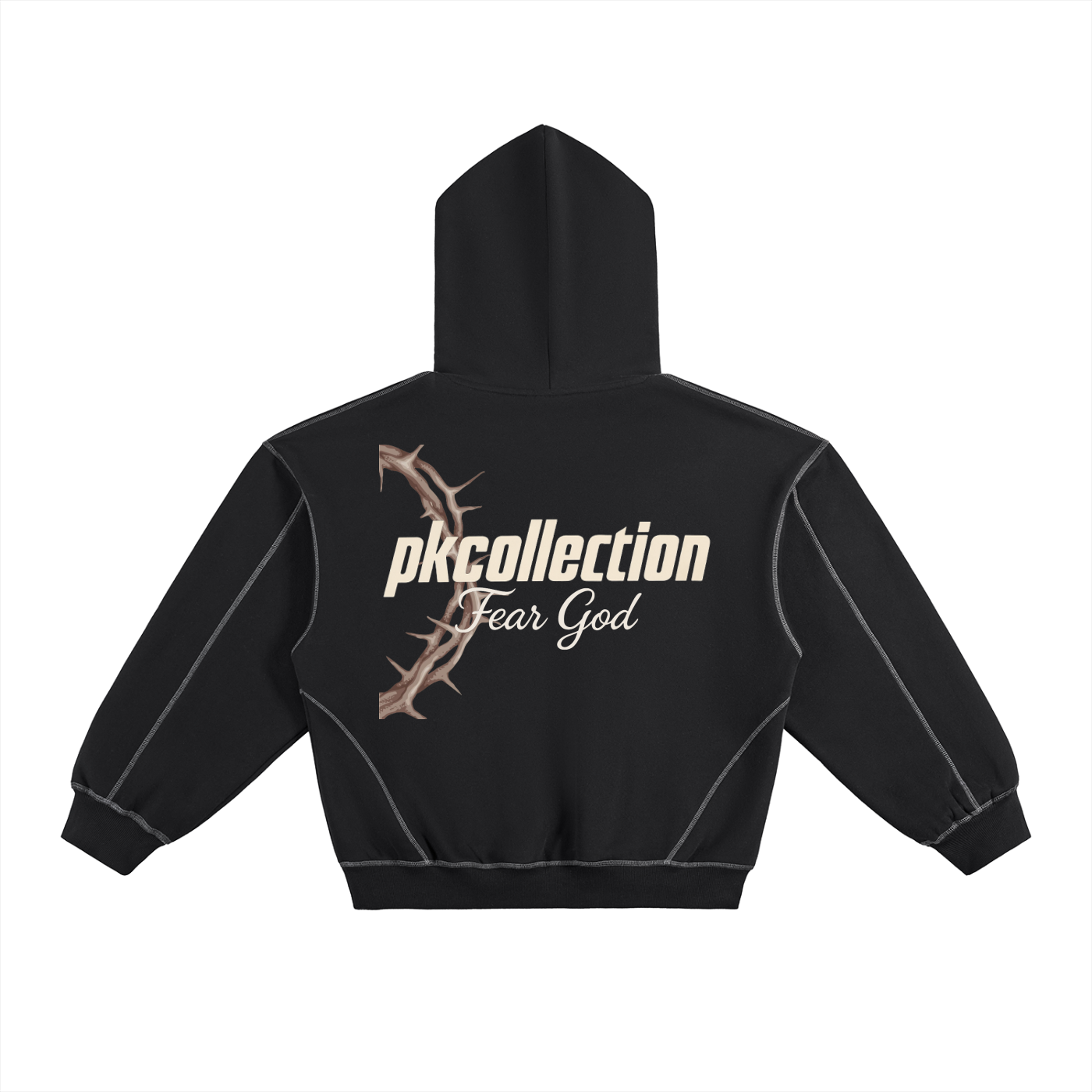 Contrast-Stitched Boxy Fleece Hoodie