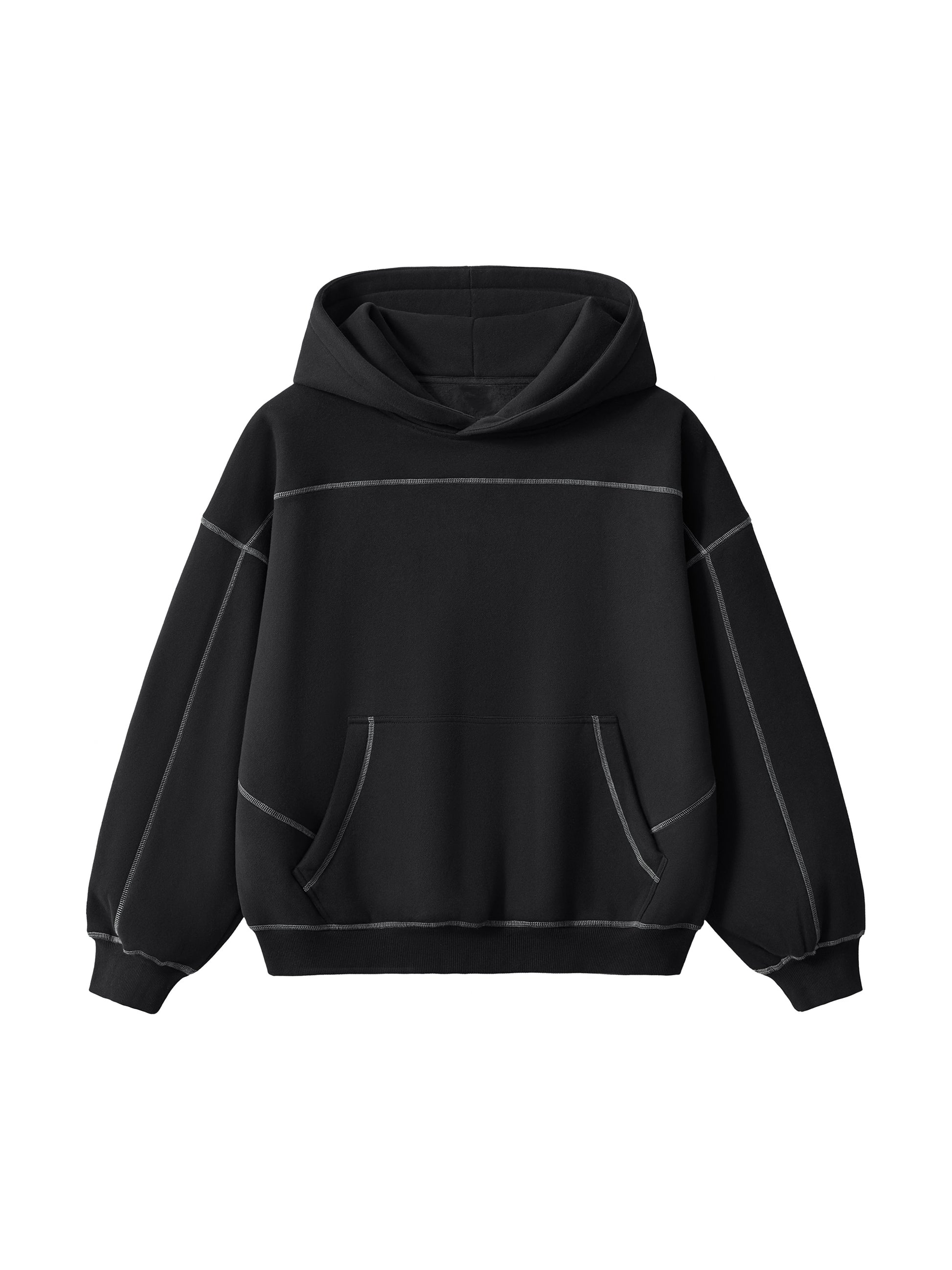 Contrast-Stitched Boxy Fleece Hoodie